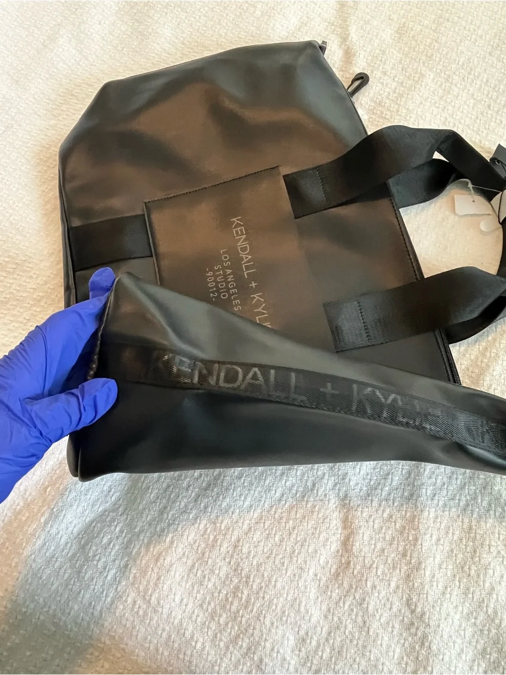 Kendall & Kylie Black Unisex Tote Front Logo Patch Pocket/ Shoulder Strap NWT